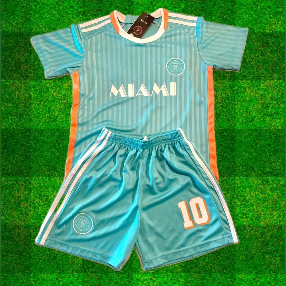 Lionel Messi Teal Youth Soccer Jersey Set 2 Piece Kit - Footballer Jersey NWT - Picture 2 of 7